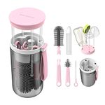 6 in 1 Baby Bottle Brush Set, Bottle Cleaner Kit with Silicone Bottle Brush, Nipple Brush, Straw Cleaning Brush, Soap Dispenser, Baby Bottle Drying Rack for Travel and Home Use- Pink