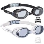 Swimming Goggles 2 Pack Anti-fog Anti-UV Silicone Swim Goggles Adult Women Men Youth Kids Child, Flexible 3 Size Nose Bridge Flat Lense No Leaking Soft Silicone Frame Scratch Prevention