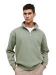 A to Z CREATION Fleece Solid Half Zipper High Neck Full Selvees Loose Fit Sweatshirt for Men's (in, Alpha, L, Regular, Olive Green)