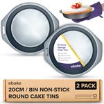 ebake Victoria Sponge Cake Tins - 2 Packs of 8 Inch Cake Tin - Non-Stick Round Cake Tins for Baking Cake, Pies, and Pudding - Easy to Clean Black Carbon Fixed Base Round Cake Tin with Handle