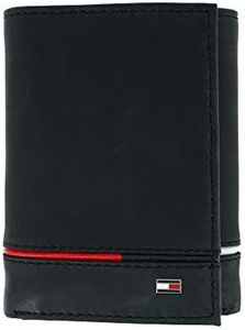 Tommy Hilfiger Men's Leather Leif RFID Trifold Wallet with Double ID, Black