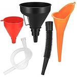 3 Pcs Right Angle Flexible Plastic Funnel Set, Universal Car Gasoline Fuel Petrol Engine Funnel with Detachable Spout and Long Mouth Funnels for Motorcycle Car Automotive - Red/Orange/Black