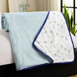 Story@Home Dohar Double Bed Cotton 100% | 150GSM 225 x240 cm Quilt AC Blanket for Summer | AC Comforter Double Bed | Sky Blue & White Geometric Reversible Design Duvet | All-Season Blanket