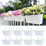 LaLaGreen Rail Planters for Outdoor (8 Pack, 11.2 Inch) White Metal Iron Hanging Flower Pots, Strawberry Planter Deck Railing Fence Bucket Modern Stylish Wall Mount Window Box Plant Holder Porch Decor