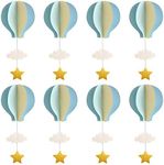 Hot Air Balloon Garland Decorations - 8 Pack Large Size Pastel Cloud Hot Air Balloon 3D Paper Garland Hanging Decorations for Wedding, Birthday, Baby Shower, Christmas Party - Blue