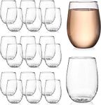 Tebery 20 Pack Unbreakable Plastic Wine Glasses Stemless, 16 Oz Heavy Duty Clear Drinking Glasses Wine Cups, Disposable & Reusable for Champagne, Dessert, Food Samples, Catering, Weddings