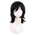 MapofBeauty 14 Inch/35 cm Short Cosplay Wolf Tail Synthetic Side Bangs Party Wig (Black)