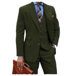 Mens Tweed Suit 3 Piece Vintage Wedding Suits Business Wool Blend Tuxedos Blazer Vest Pant Set (36, Army Green)