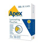 Fellowes Apex A4 Laminating Pouches, Glossy Finish, 500 Sheets - Light Duty Value Pack - Ideal for Notices, and Photos