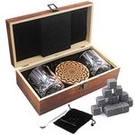 Whiskey Stones Glass Gift Set,16 Granite Whiskey Rocks,2 Crystal Whiskey Glasses & Velvet Bag Granite Chilling Rocks in Premium Wooden Box,Best Drinking Gifts for Men Dad Husband Birthday Party