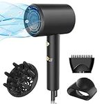 Travel Hair Dryer with Diffuser and Concentrator, Powerful Ionic Hairdryer Quick Drying Low Noise Blow Dryer for Curly Hair with 2 Speed for Women Men Home Salon Professional Hairstyles Gift (Golden)