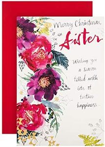 Hallmark Carte de Noël pour sœur - Motif floral aquarelle