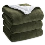 Bedsure Sherpa Fleece Blanket Queen Size for Bed - Thick and Warm Blankets, Soft and Fuzzy Queen Blanket for Bed, Olive Green, 90x90 Inches