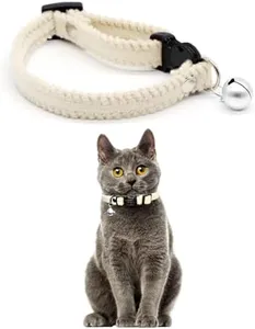 Furry Breakaway Cat Collar with Bell, Adjustable 7.87"-11.78" Kitten Collar, Suitable for All Types of Cats and Small Dogs (M, White)