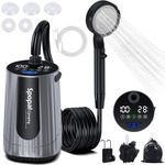 Spopal Portable Shower for Camping, [Upgraded] 10000mAh Rechargeable Camping Shower Pump with LED Display, 5 Adjustable Speeds, IPX8 Waterproof Outdoor Shower Kit for Hiking, Travel, Car, Pet (Silver)