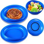 Hushee 2 Sets Spill Proof Scoop Plate and Bowl Non Skid Padded Bottom Adaptive Self Feeding Dinnerware for Elderly Disabled Special Needs from Parkinsons Handicapped (Blue)