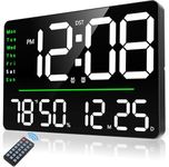 JASIFS Digital Alarm Wall Clock 16" Large with Remote Control, Auto/Custom Dimmer,Temp,Humidity,Dual Alarms, Living Room Décor/Gym/Garage, Gift for Elderly(Big Square Wall Clock)(Font Colour May Vary)