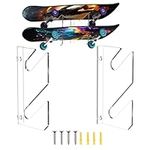 Skateboard Wall Mount Display Rack, Horizontal Skateboard Rack with Hangers for Snowboard, Longboard, Skateboard Storage, Saving Wall Space (Clear, 2-Tier)