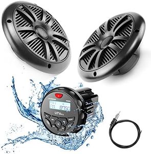 UTVpro Marine Audio System Stereo Speaker Package, Bluetooth, MP3 USB AM FM Marine Stereo - 2 x 6.5 Inch Black Speakers, Antenna