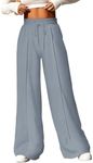 Aleumdr Women's Wide Leg Pants with Pockets Casual Sweatpants Elastic Waist with Drawstring Comfy Lounge Flowy Pants Dusk Blue X-Large