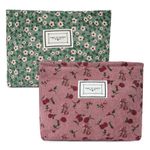 Aucuu Cosmetic Bags, 2 Pcs Small Floral Canvas Cosmetic Bag, Rose Flower Printing Corduroy Toiletry Bag, Multifunctional Travel Makeup Bag with Metal Zipper for Women Girls Gift