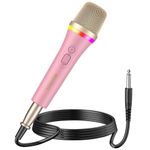 TONOR Dynamic Vocal Karaoke Microphone for Singing, Professional XLR Handheld Wired Microfono, Super Cardioid Pink Mic with 5M to 1/4" Cable, Suited for Live Singing/Stage/Speakers/Studio/Home/Party