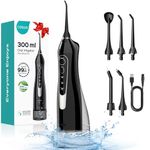 COSLUS Water Dental Flosser for Teeth Cordless: 2025 Upgraded Portable Oral Irrigator 300ML 5 Jet Tips Rechargeable Tooth Flosser Teeth Braces Pick IPX7 Waterproof Irrigation Cleaner for Travel Home