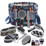 Harrison Howard Horse Full Set Soothing Grooming Kit 11-Piece Equine Care Series with Bucket Holder-Dark Charcoal