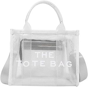 Clear Tote Bag for Women Plastic Tote Bag Crossbody Beach Bag PVC Travel Bag for Sports Games Travel Beach Stadium, 2.white, Large