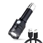 MCCC Small Flashlight Rechargeable with 12 Volt Car Cigarette Lighter & USB C for Auto Vehicles Emergency, Car Escape Tool, Outdoors, Daily Use