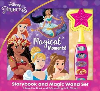 Disney Princess Moana, Belle, Cinderella, and more! - Magical Moments! Storybook and Magic Wand Toy Sound Book Set - PI Kids