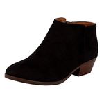 Soda Mug Natural Suede Western Faux Suede Low Chunky Block Heel Ankle Booties, Black Suede, 6 UK