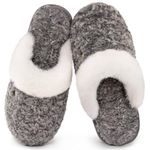 HomeTop Women's Faux Alpaca Slippers Warm Soft Comfy Bedroom Indoor House Shoes with Fuzzy Collar Grey, 7-8 UK