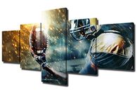 Teal Wall Art 5 Piece Canvas Pictures for Living Room Contemporary Decor American Football Sportsman Artwork Painting Modern Home Decoration Framed Gallery-wrapped Stretched Ready to Hang(50''Wx24''H)