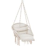 Giantex Hanging Chair Outdoor, Hammock Chair with Thick Cushion & Macrame, Hand-Woven Rope, Boho Swing Chair for Patio, Porch, Bedroom, Living Room, Holds up to 330 LBS, Hammock Swing, Beige