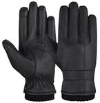 Hand Fellow Genuine Leather Gloves Mens Leather Gloves Fleece Lined Touch Screen Leather Driving Gloves Winter Gloves Thermal Gloves (Black Rib, L)