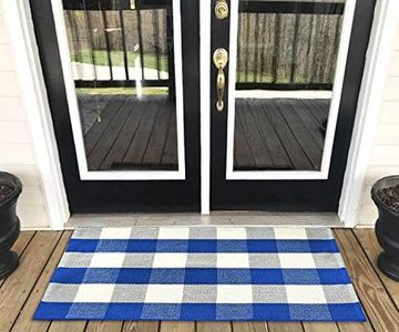 LEVINIS Cotton Farmhouse Blue Buffalo Plaid Rugs- Washable Buffalo Check Area Rugs for Kitchen/Bathroom/Laundry Room/Entry Way, 23.6'' x 51.2''