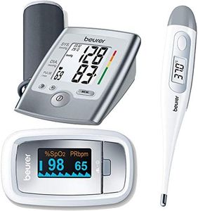 Beurer BM 35 upper arm blood pressure monitor with Beurer PO 30 pulse oximeter & Beurer FT 09/1 clinical thermometer German Technology (an Medical Essential Kit) with 5 Years Warranty.