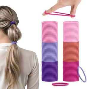 H&S Elastici per Capelli per Donna e Uomo - 100 pezzi da 4mm - Elastico per Codini Capelli - Lacci per Capelli senza Cuciture - Fasce Elastiche per Capigliature - Sfumature Rosa