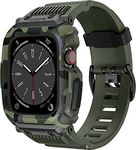 MOROFY Compatible with Apple Watch Band 45mm 44mm 42mm with Case, Men Rugged Sport Military TPU with Metal Pieces Strap with Bumper Cover for iWatch Series SE2 SE 8 7 6 5 4 3 2 1 - Military Green