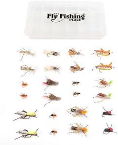 The Fly Fishing Place Trout Fly Assortment - Essential Terrestrials Fly Fishing Flies Collection - Includes Foam Hoppers, Ants, Beetles, and Cicadas - 2 Dozen Trout Flies with Fly Box