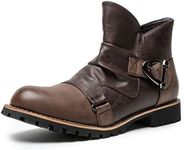 AMAPO Western Cowboy Mens Boots Mid-Tube Boots Fashion Thick Heel Mens Chukka Boots Mens Casual Zipper and Buckle Motorcycle Boots, Bronze2002b, 7 US, (AM2002B-BRN-40)