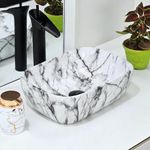 Reyal Premium Ceramic Countertop Wash Basin (10" x 14" x 5") Small | Table Top Basin Bathroom Basin for Home Office Hotel (Glossy Finish) I (ITALIAN MARBLE GLOSSY)