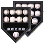 BYOSII Baseball and Championship Ring Display Case 12 Baseball Holders for Balls Display Baseball Ring Display Wall Cabinet with Anti-Theft Lock for Collection Autographed Baseball Championship Ring