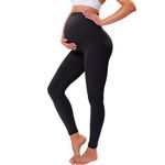 VALANDY Maternity Leggings Over Bump Buttery Soft Belly Support Stretchy Adjustable High Waisted Pregnancy Pants Yoga Pajama Black