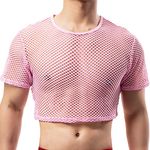 YUFEIDA Men's Sports Undershirts Fishnet Crop Top Mesh See Through Crops Half Tank Tops Novelty T-Shirts Undershirts for Men