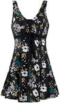 wantdo Women's Plus Size Bathing Suit with Bikini Bottom Plum Floral 18/20 Plus