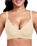 Vinfact Women's Bras Plunge V Floral Non Wired Push up Padded Comfort Everyday Bra-Skin-L