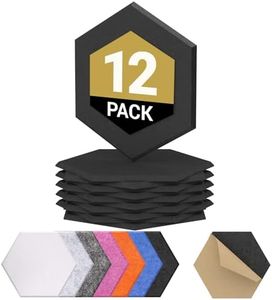 12 Pack Hexagon Acoustic Panels Self-adhesive, TONOR 12"x10"x0.4" High Density Sound Proofing Panels for Walls, Sound Deadening Treatment Sound Absorbing for Studio, Office, Home, Black