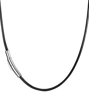 Richsteel 2mm Wide Braided Leather Cord Rope Necklace for Men Women DIY Black Chain Necklaces for Pendant Stainless Steel Clasps 28 inch